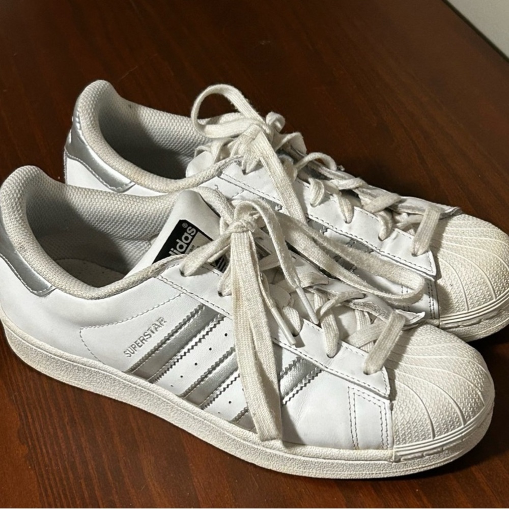 Adidas White and Silver Sneakers Classic Design